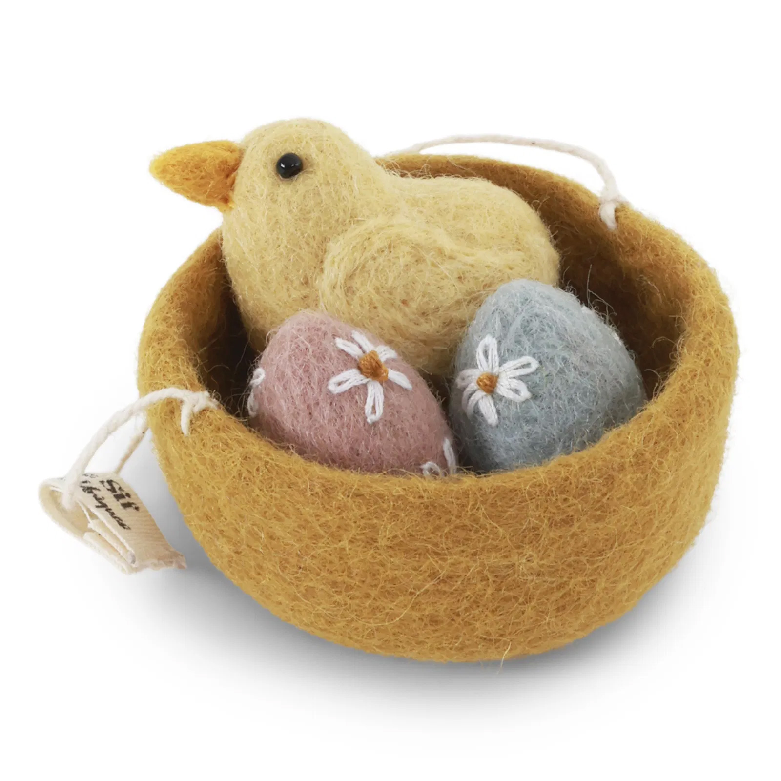 Gry & Sif Filz Anhänger Nest mit Eiern & Küken, Nest w/Eggs & Chicklet Bird, Fair Trade  