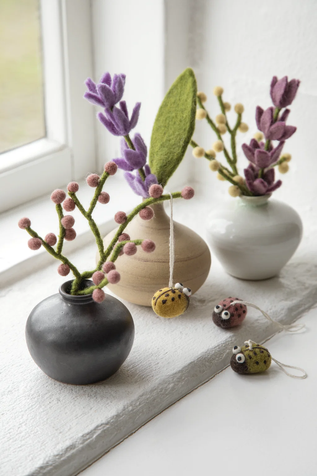 Gry & Sif Filz Lavendel Sträussle/ Lavenders & Leaf - Set of 3, ca. 18 cm