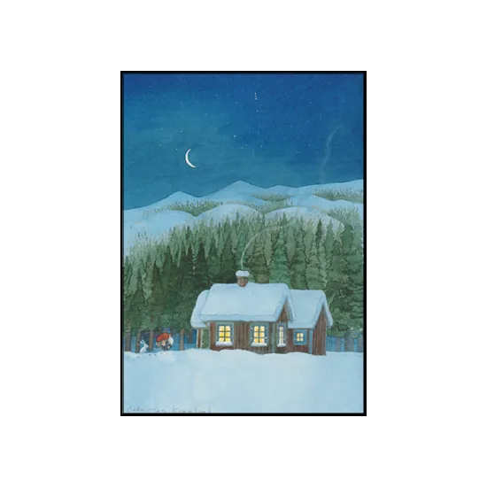 Postkarte Zwerg bei Hütten im Schnee von Catarina Kruusval Postkarte Weihnachten