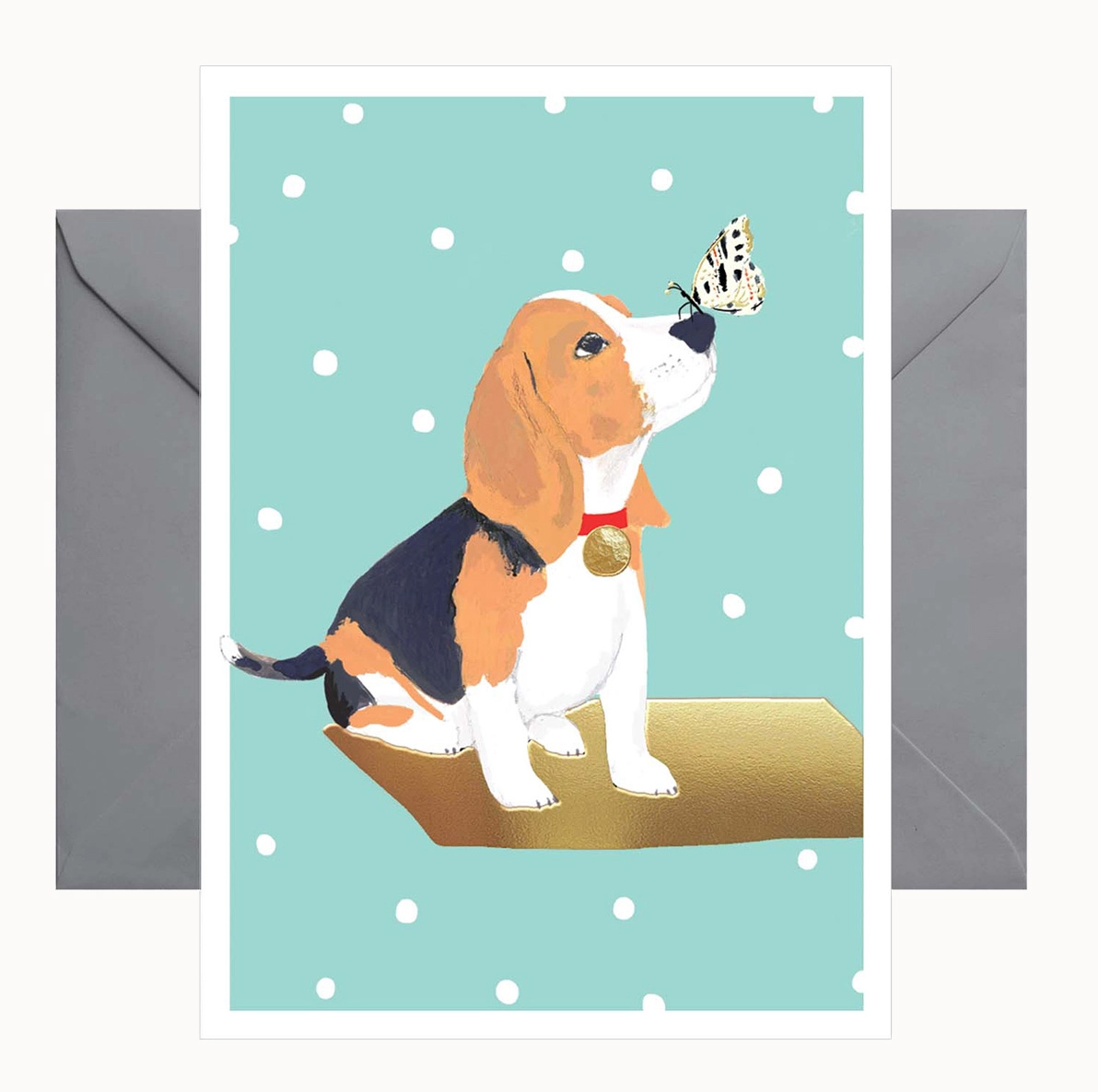  Doppelkarte mit Umschlag "Hund mit Schmetterling  " 