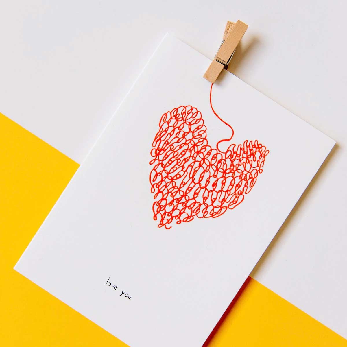 Doppelkarte " knitted heart" von Pink Cloud Studio , gestricktes Herz