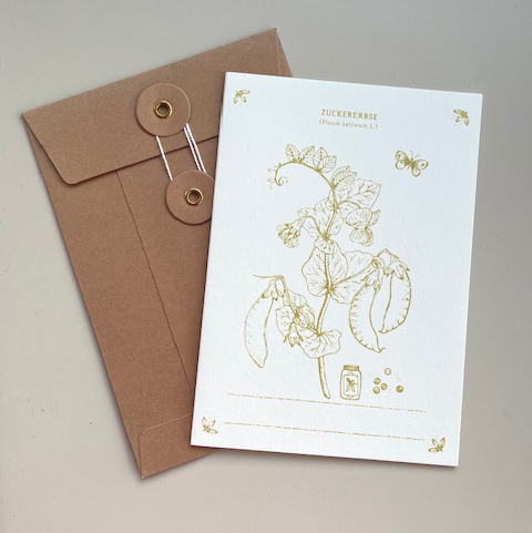 % Dorothee Lehnen Briefkarte handgedruckt, Zuckererbse