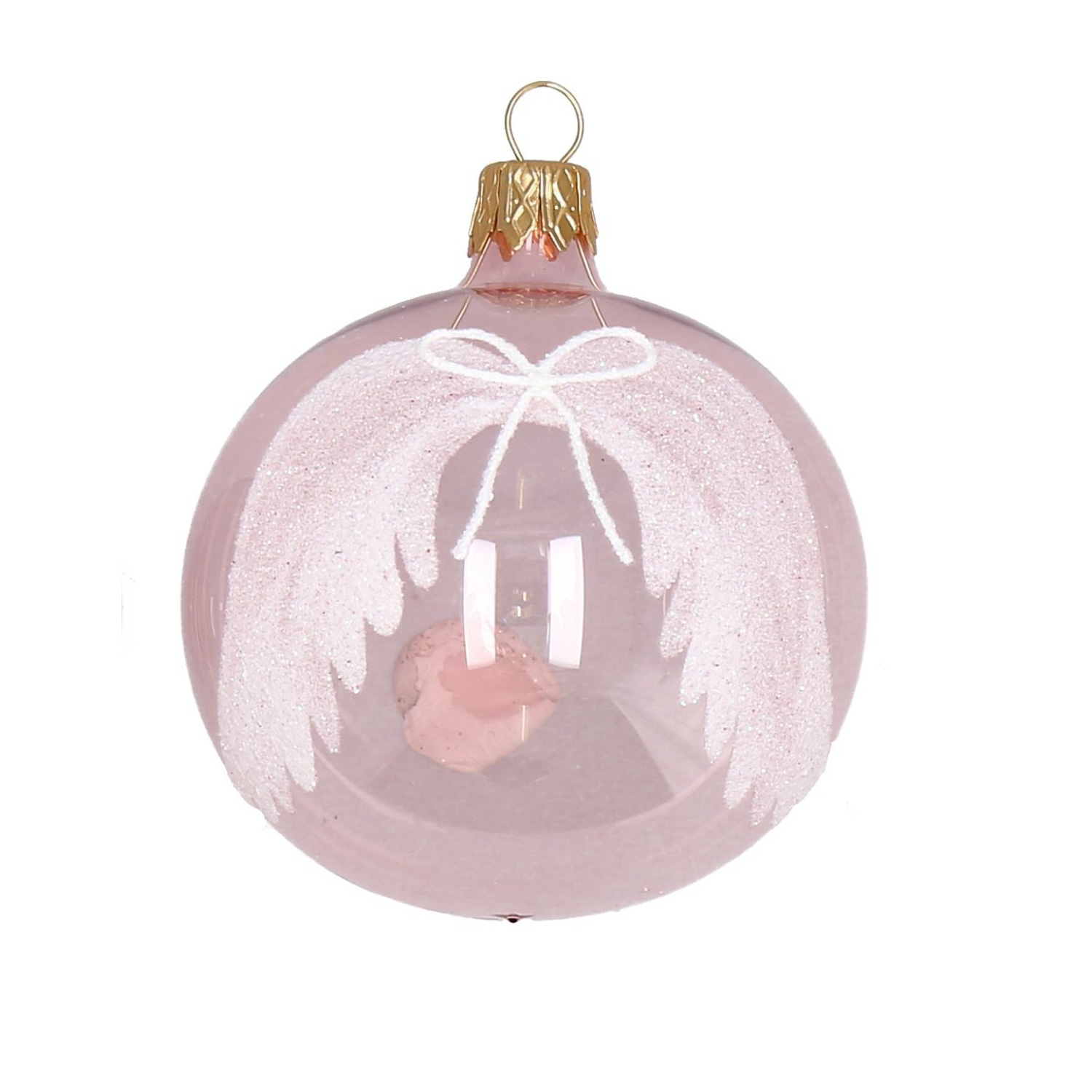 Weihnachtskugel "Flügel" rosa-weiß-Glitzer, D. ca. 8 cm, handbemalt, klar rosa 
