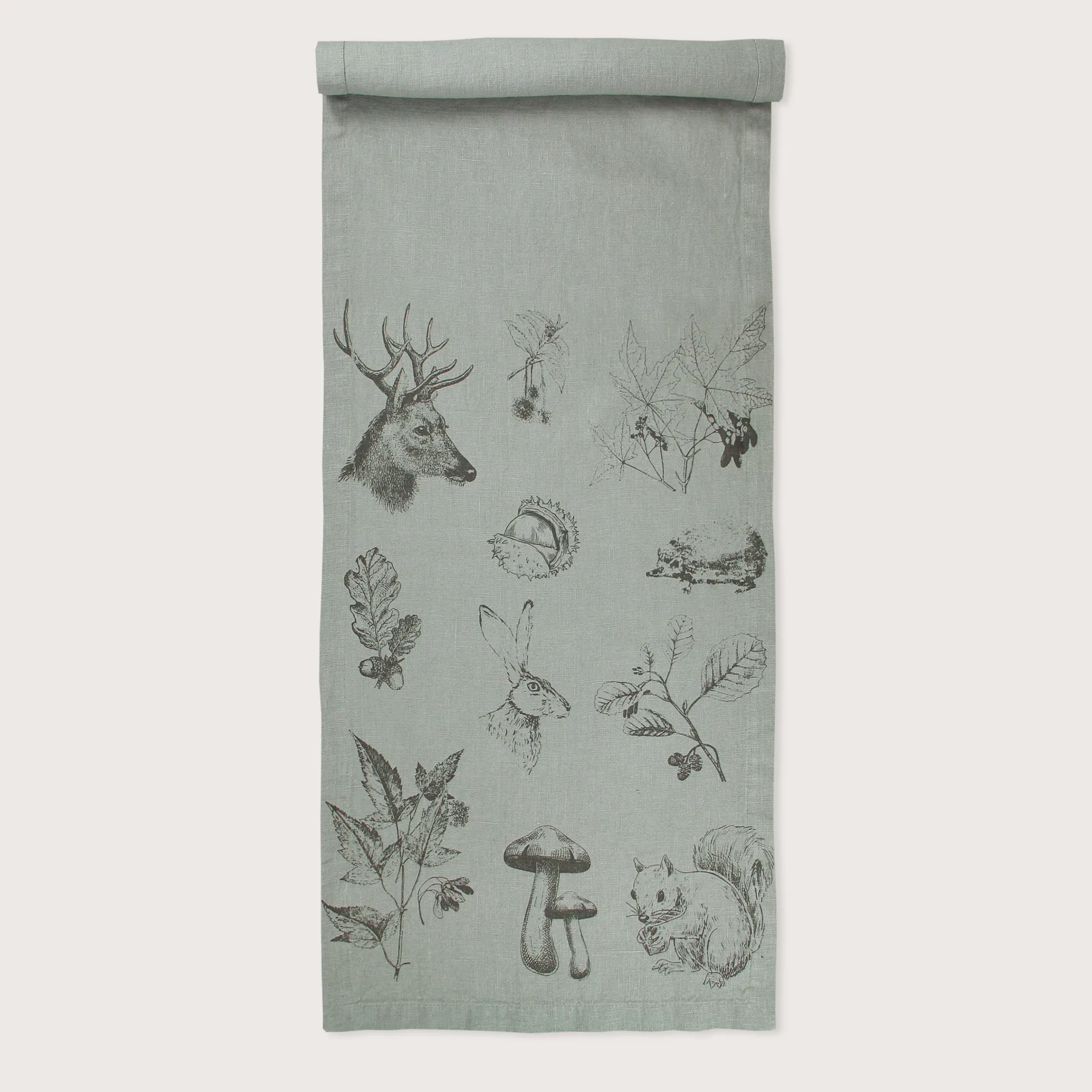 Dorothee Lehnen Tischläufer WOODLIFE/ Wald, Leinen, handbedruckt ca. 150x40cm, sage von Dorothee Lehnen     