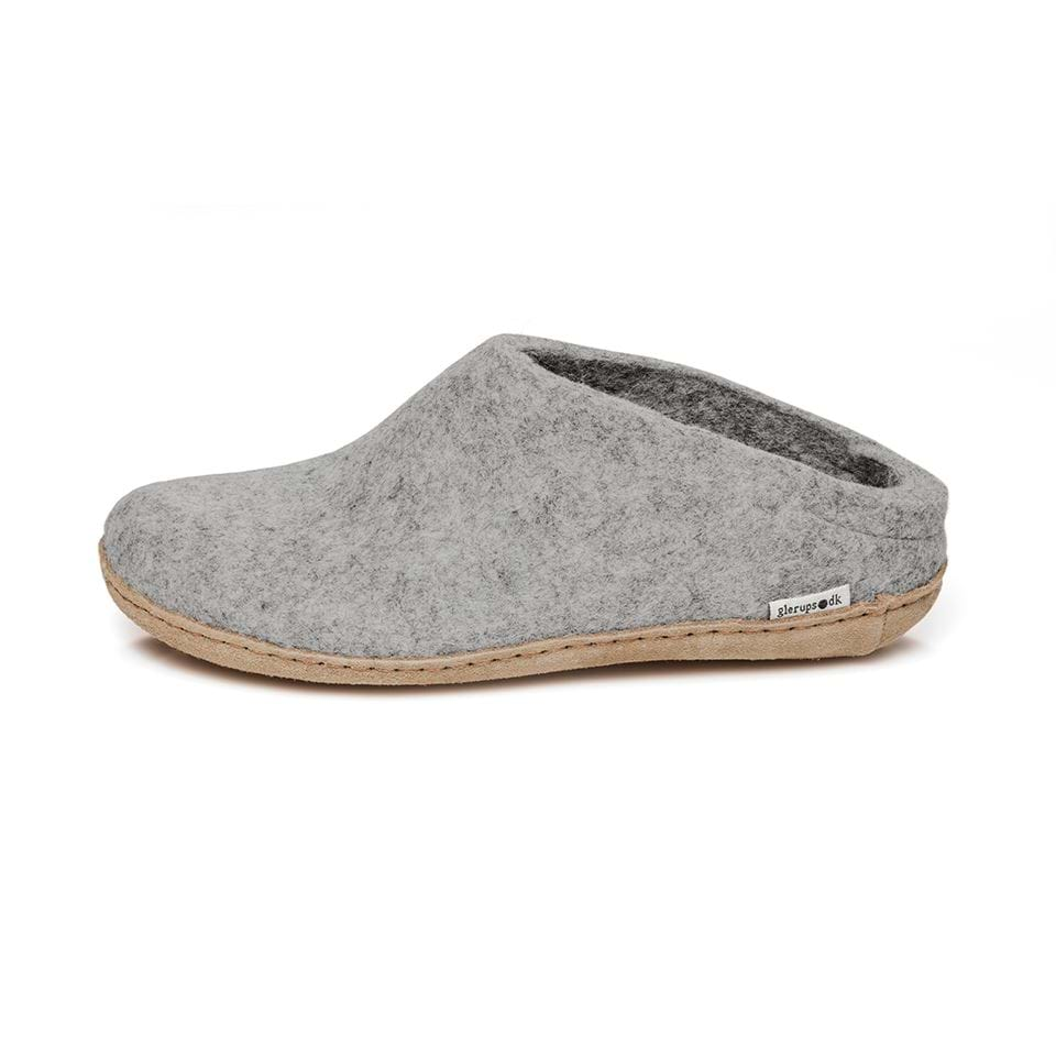 Glerups Open Heel / Slipper 100% Wollfilz für die ganze Familie, Grau