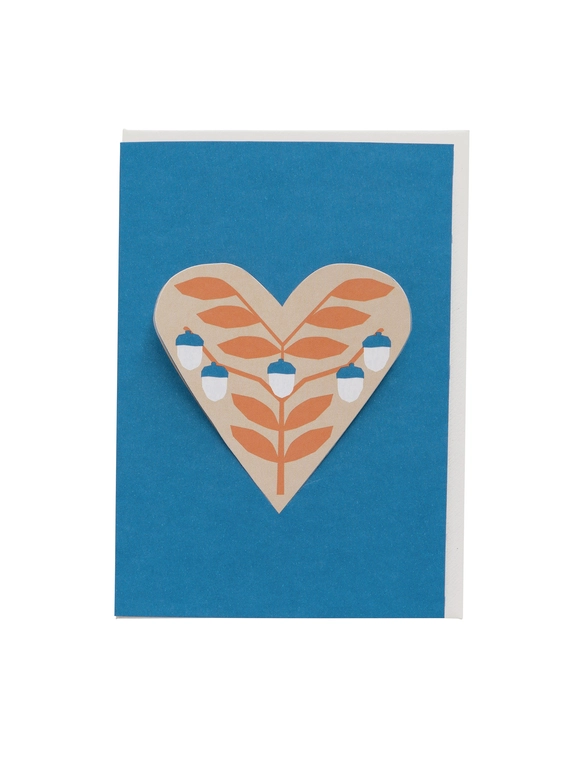 Jurianne Matter Grußkarte HERZ/HEART card acorns BLUE
