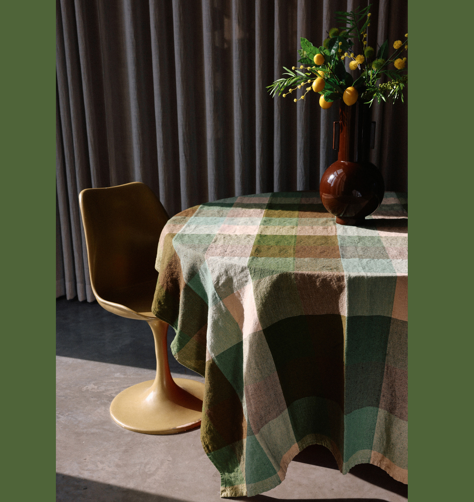 HKliving Vida Check Tischdecke mint/olive, 140x220cm 