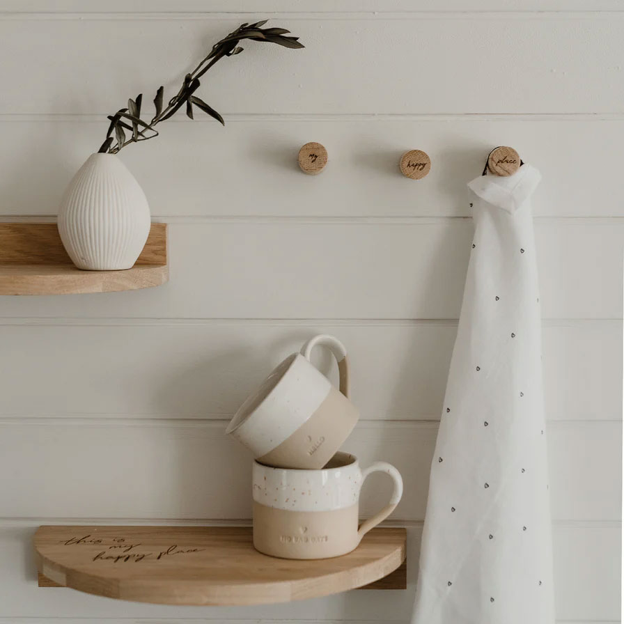 Eulenschnitt Wandhaken Happy Place im 3er Set, Eiche, ca. 2,5 x 5 cm 