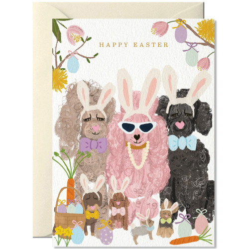 Nelly Castro Doppelkarte " Happy Easter" , Hunde feiern Ostern
