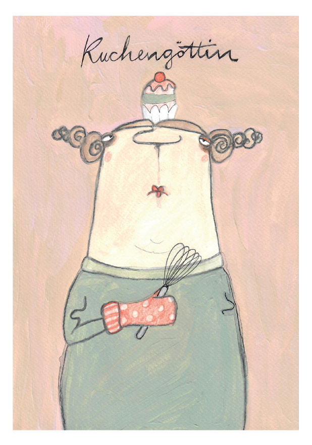 Postkarte kittiekatstudio "küchengöttin" von kittiekatstudio