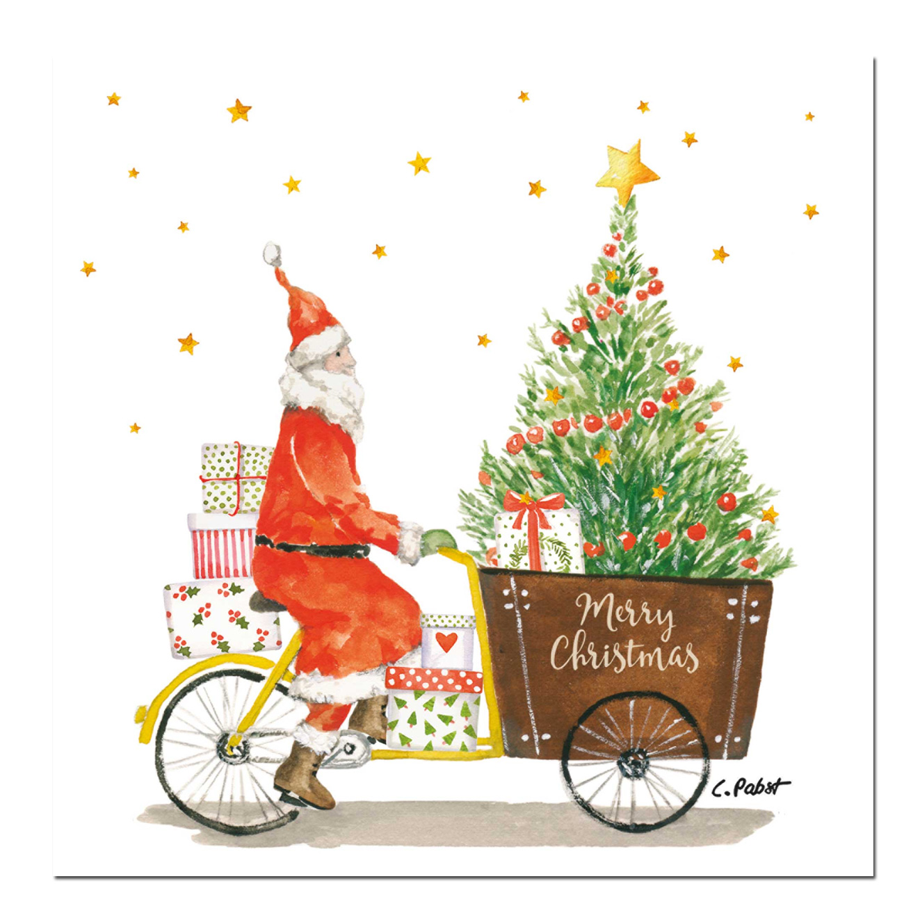 Papierservietten Weihnachten "Santa Delivery" , 33 x 33 cm   von PPD , Fahrrad