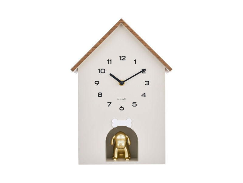 Wanduhr Hund,  Moderne Kuckucksuhr, Wall Clock Dog House warm grey