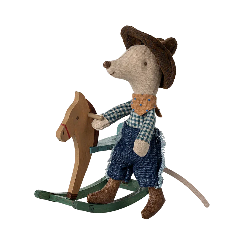 Maileg Cowboy Maus auf Schaukelpferd, Kleiner Bruder