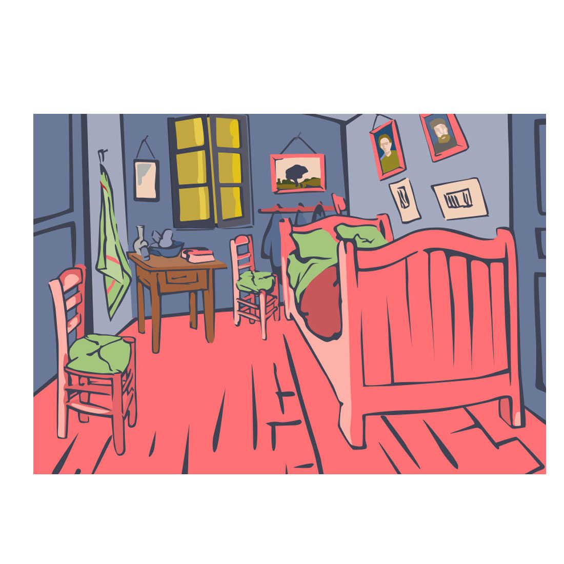 % Postkarte Vincent van Gogh "bedroom in Arles, 1888" neon,  museum art