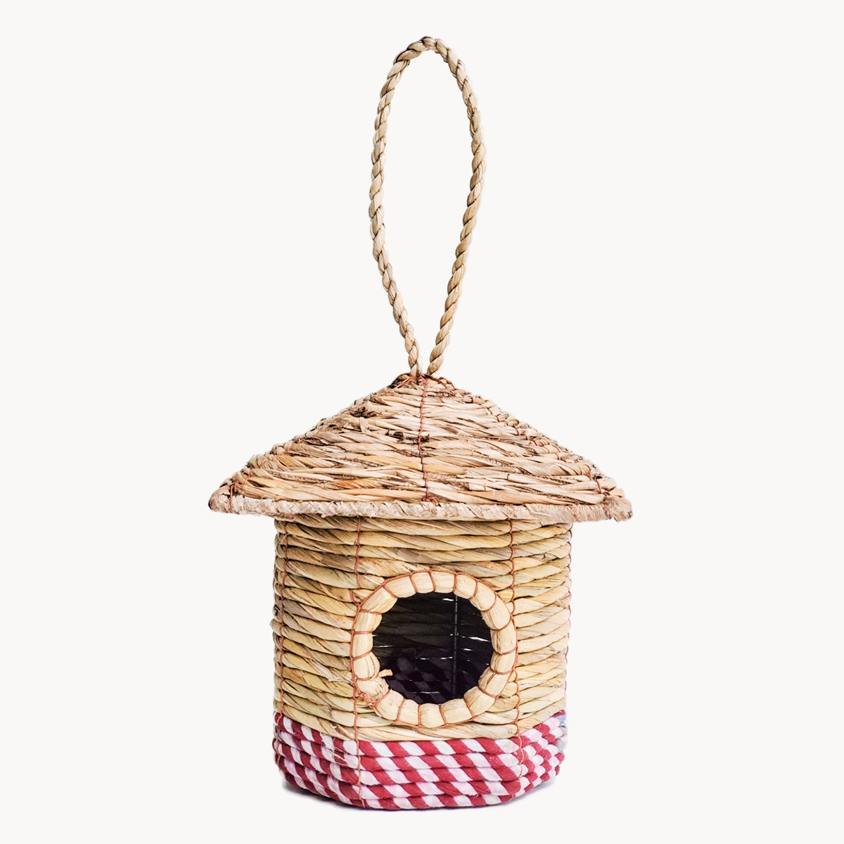 % Geflochtenes Vogelnest "Cottage", Handgewebtes Seegras & Sari Bird Nest/ Birdhouse - Cottage
