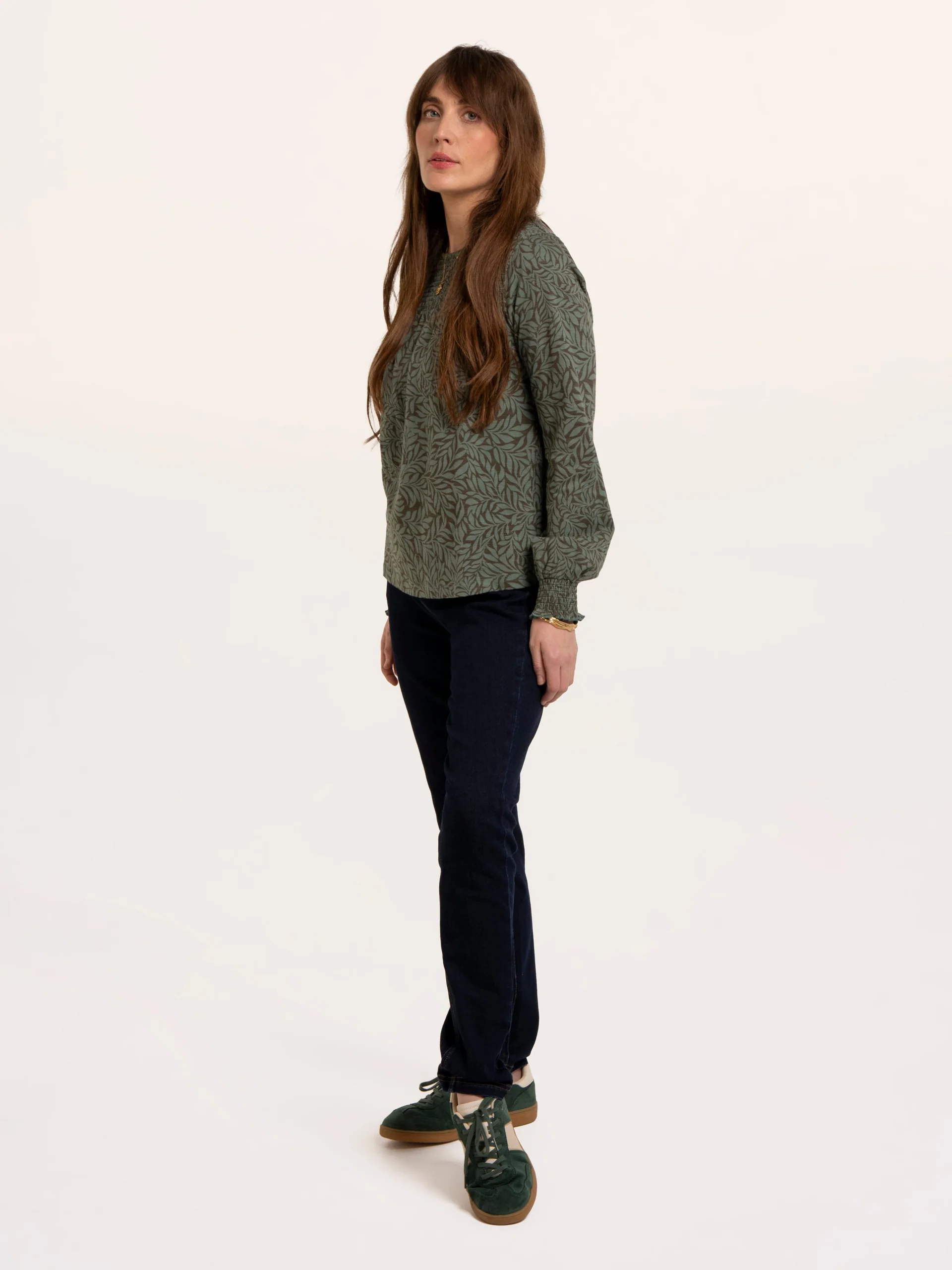 BRAKEBURN Brenda Smock Front Printed Long Sleeve T-Shirt