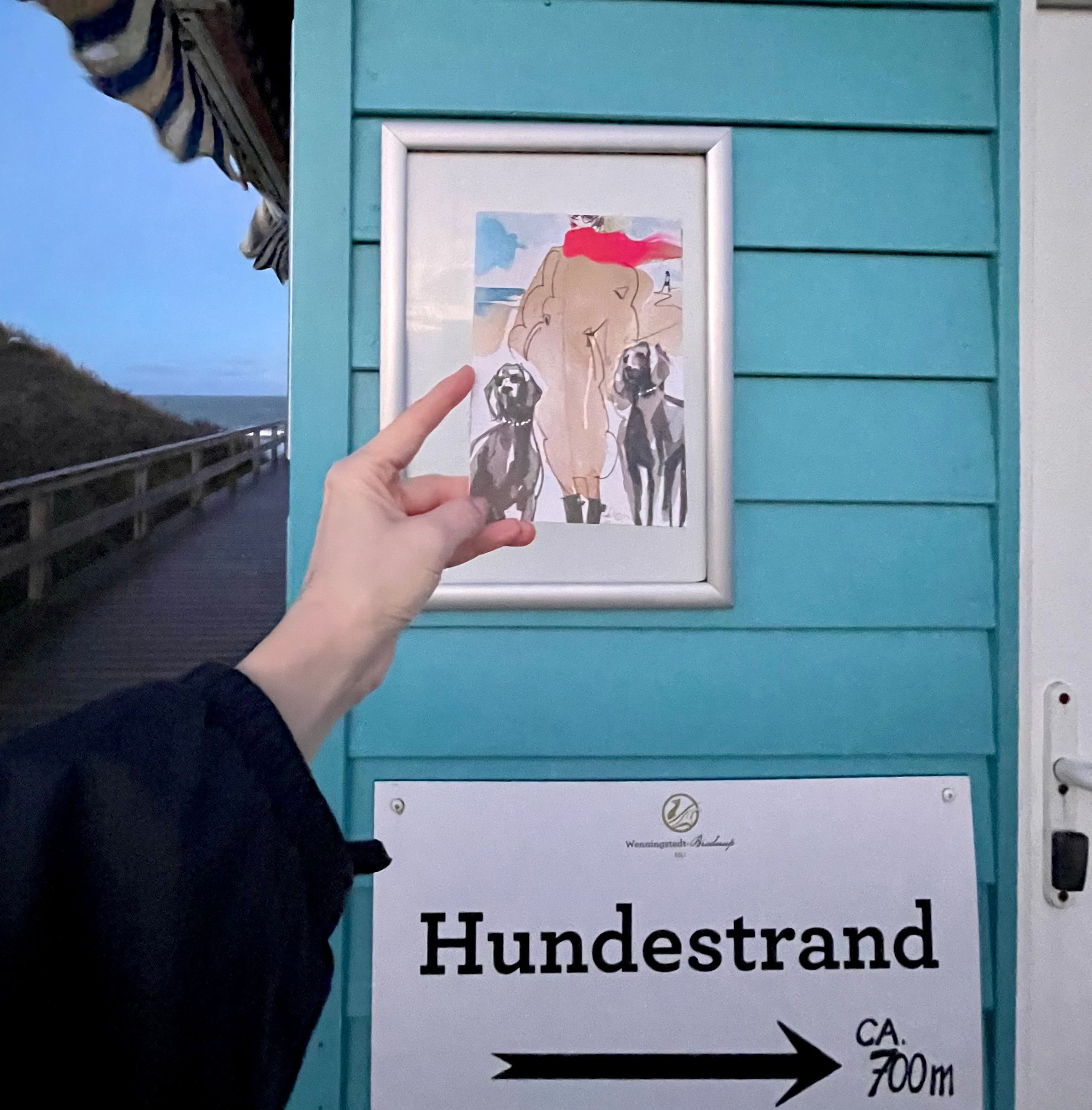 Katja Foos Karte "2 Hunde mit Frauchen mit Schal pink" aus der Serie „Hundis & Frauchen“, pink
