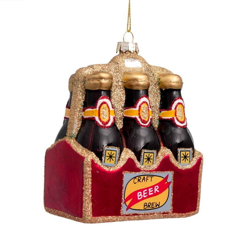  Weihnachtsanhänger Bierflaschen im Träger, Glas,  Höhe. ca. 11 cm  von Vondels