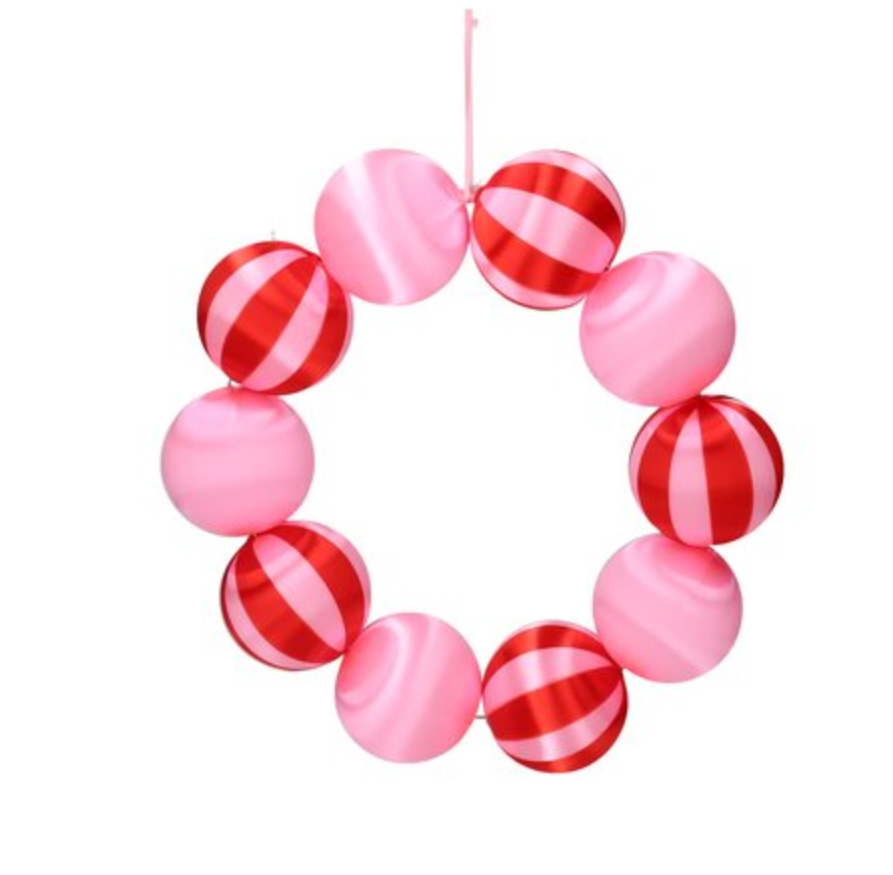 Weihnachtskugelkranz Chinois, Kugelkranz, uni/gestreift, rosa/rot, D. ca. 30 cm , Chinois