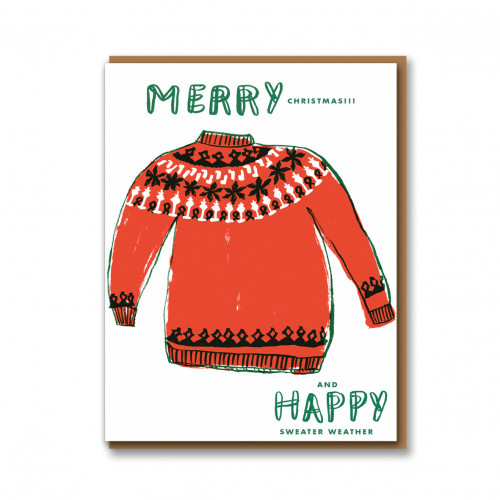 Grußkarte - Egg Press Xmas, Weihnachtskarte Happy Sweater Weather