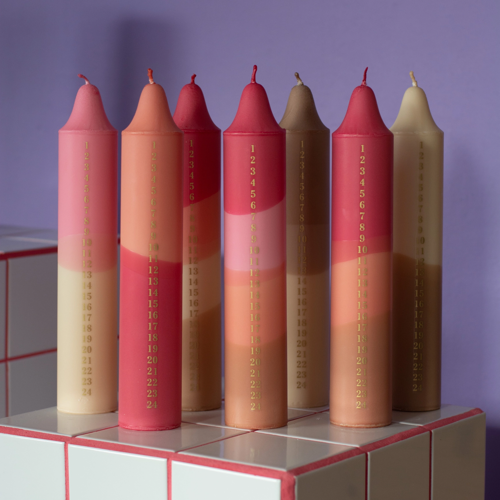 Adventskerze, Weihnachtskalender, Herbstfarben aus Dänemark, ca. 5 x 29 cm