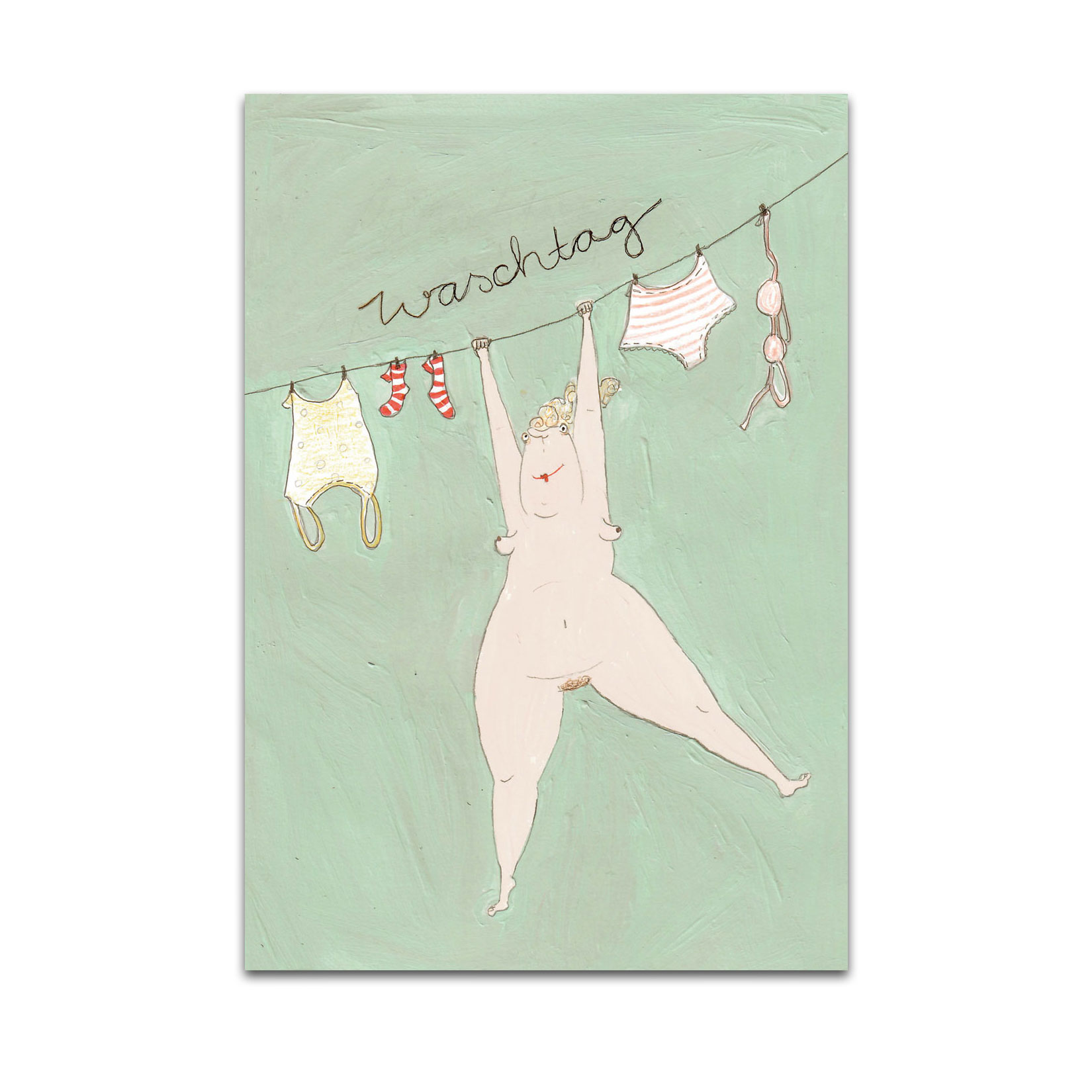 Postkarte kittiekatstudio Waschtag  von kittiekatstudio