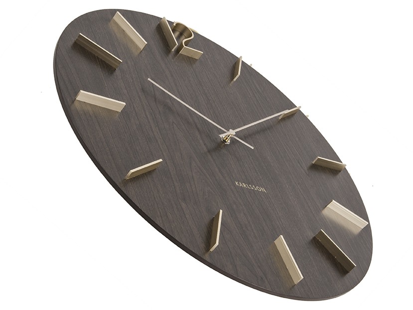 % Wanduhr MEEK, Dunkles Holz, D.  ca. 50 cm , Ziffernblatt Messing, Uhr