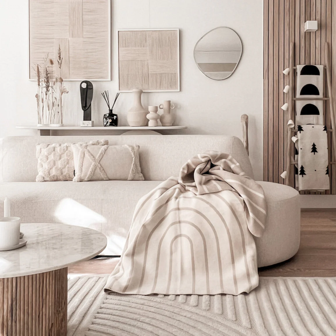 RIEMA Kuscheldecke ANNA aus 100% Bio-Baumwolle (kbA) beige natur, ca. 150x200cm   