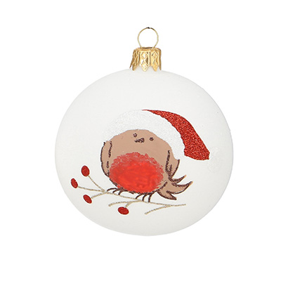 Weihnachtskugel "Vogel 3" rot-braun-weiß, D. ca. 8 cm, handbemalt, weiß matt Weihnachtskugel "Vogel 3" rot-braun-weiß, D. ca. 8 cm, handbemalt, weiß matt