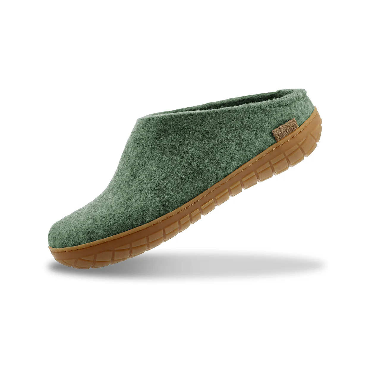 Glerups Open Heel / Slipper 100% Wollfilz , Hausschuhe, Schlappen MOSS  mit Sohle aus Naturkautschuk  