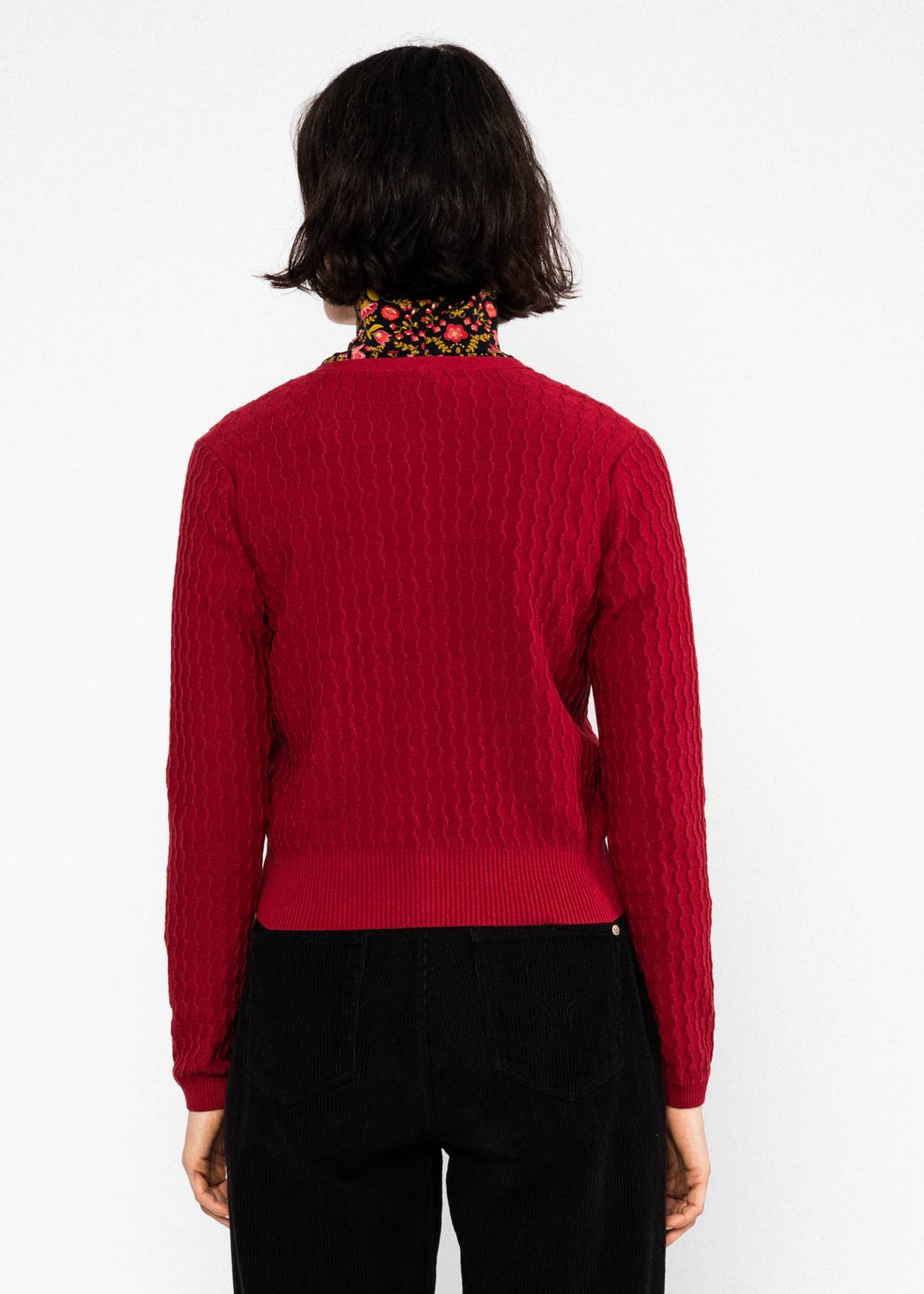 Blutsgeschwister Cardigan Save the World,  folklore red knit