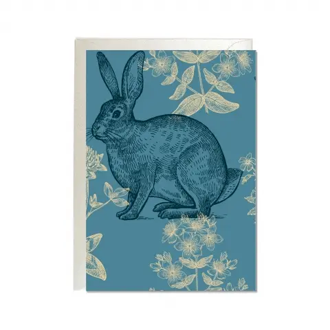 Klappkarte mit Umschlag  HASE & BLUMEN, Blau, Ostern