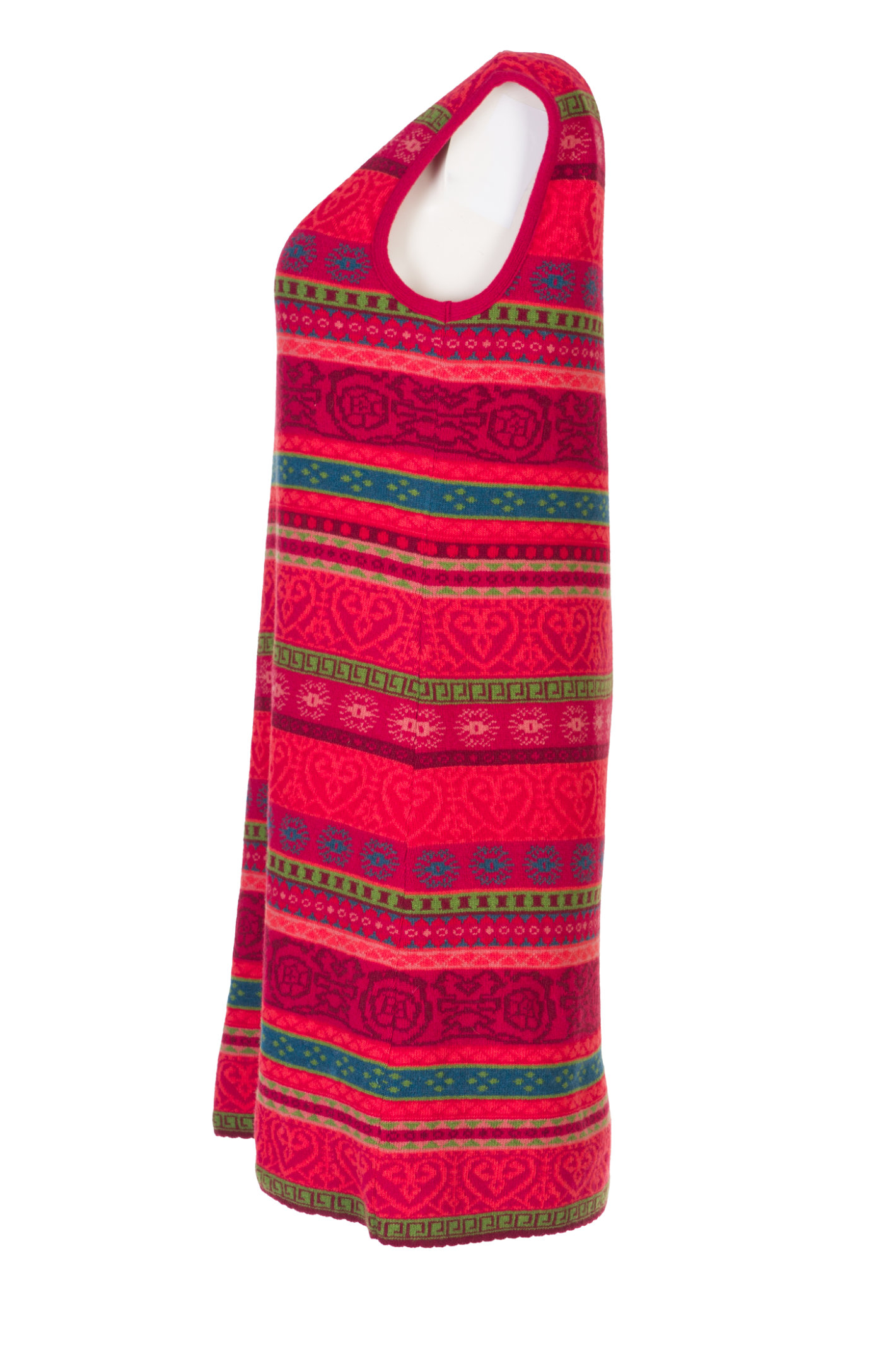 DUNQUE Jacquard-Kleid "MIA" ohne Arm, Farbe rot-bunt, Made in Germany 
