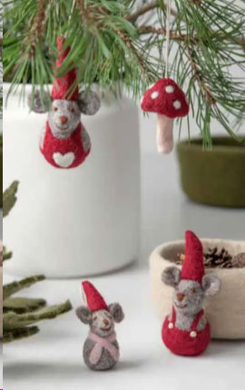 Gry & Sif Kleine Weihnachtsmäuse im 3er Set aus Filz zum Hängen, Shrew Mouse Babies - Set of 3