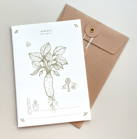 % Dorothee Lehnen Briefkarte handgedruckt, Rote Beete