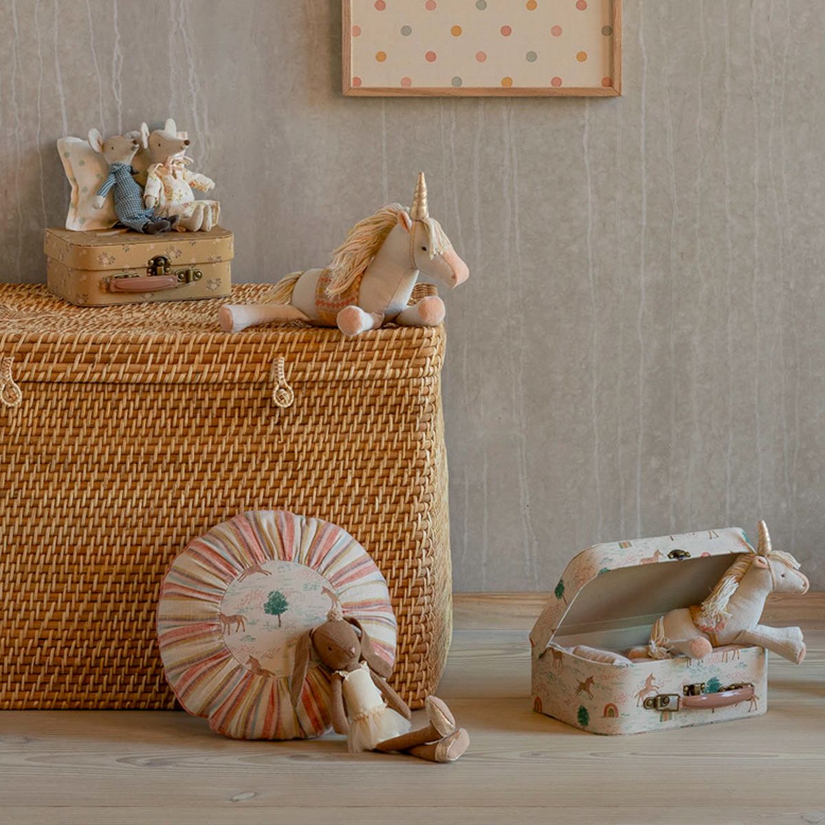 Maileg Kissen Rund klein mit Einhorn, D. ca. 26 cm 