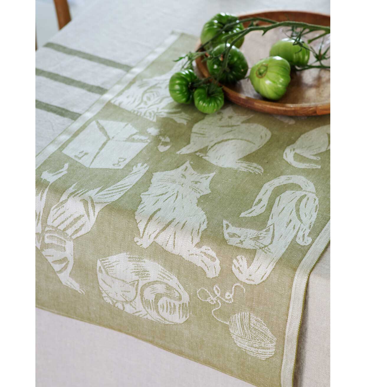 Lapuan Kankurit Geschirrtuch "Kissanpäivät" hellgrün, 100% Leinen , Katzen