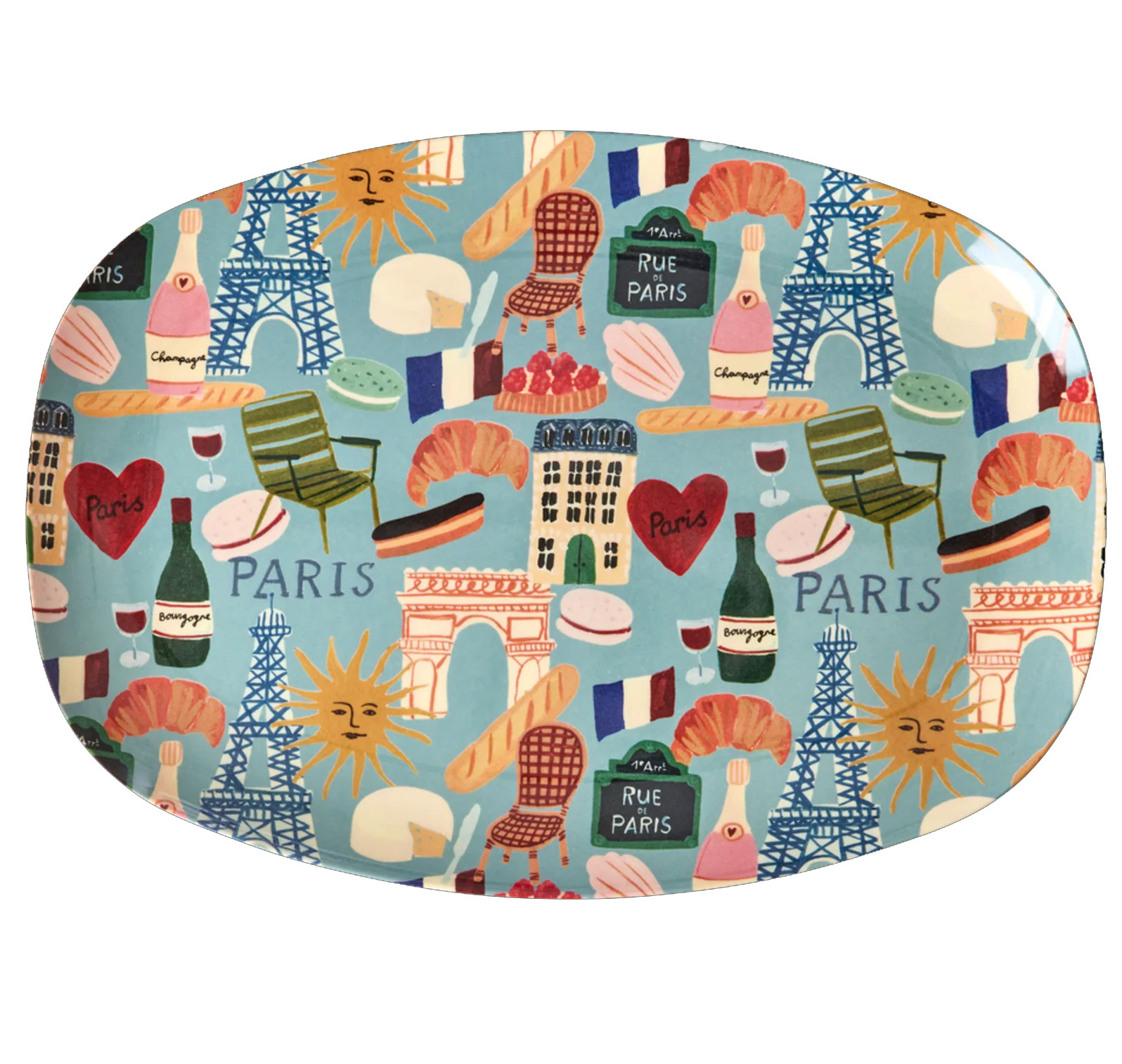 Rice Melamin Teller Oval groß Paris Mon Amour Print, ca. 22 x 30 cm