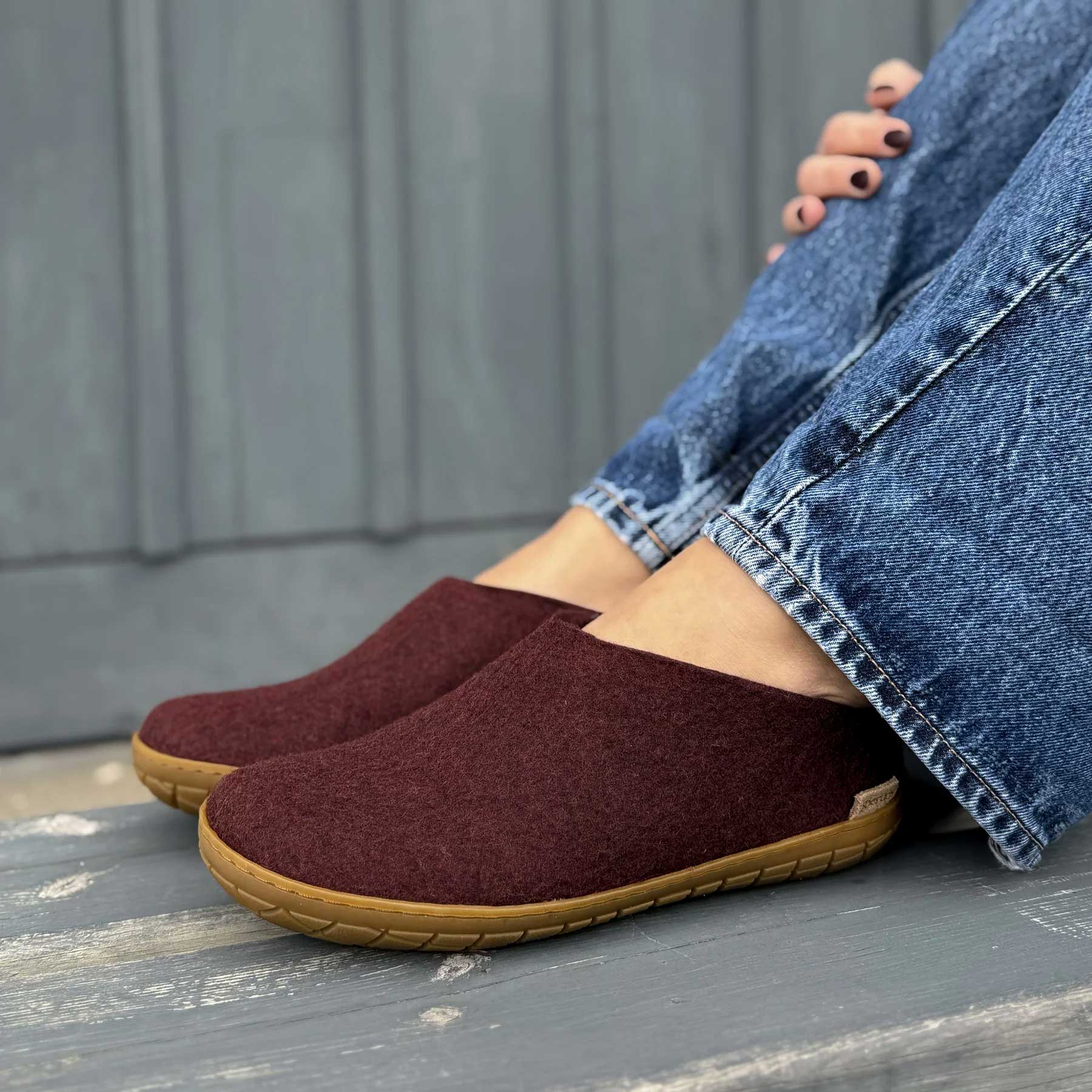 Glerups Open Heel / Slipper 100% Wollfilz , Hausschuhe, Schlappen beet  mit Sohle aus Naturkautschuk  