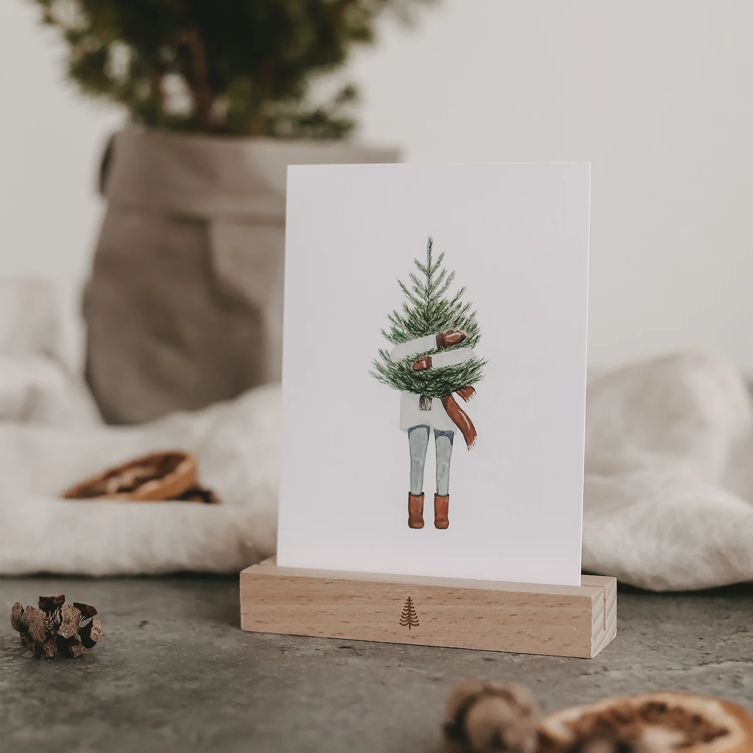 Eulenschnitt Postkarte  Weihnachten " Christmas Girl"