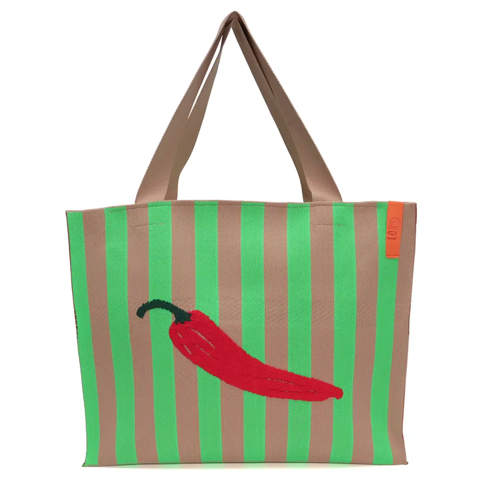 % LOT83 Shopper Rebellin Lara 1, Peperoni, Streifen Grün, ca. 46x12x38 cm