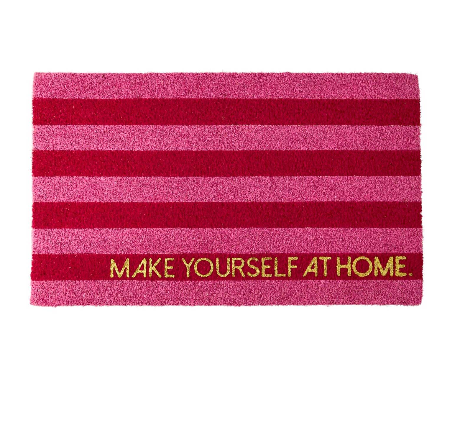 Kokos Fußmatte Make yourself at home, gestreift, rosa, ca. 45x75cm , Fußmatte Streifen 