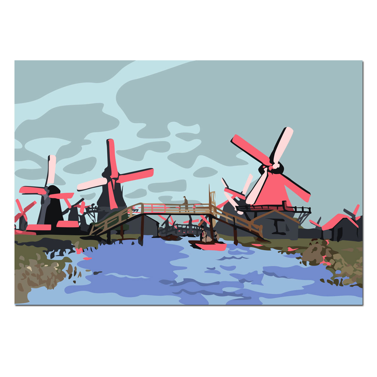 Postkarte "Windmills near Zaandam, 1871" - Hommage à Claude Monet, Windmühle, Neon, Museum Art , Holland