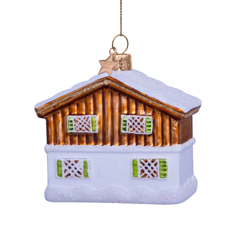 Weihnachtskugel Skihütte" ski logde",  H. ca. 7,5 cm, Glas von Vondels 