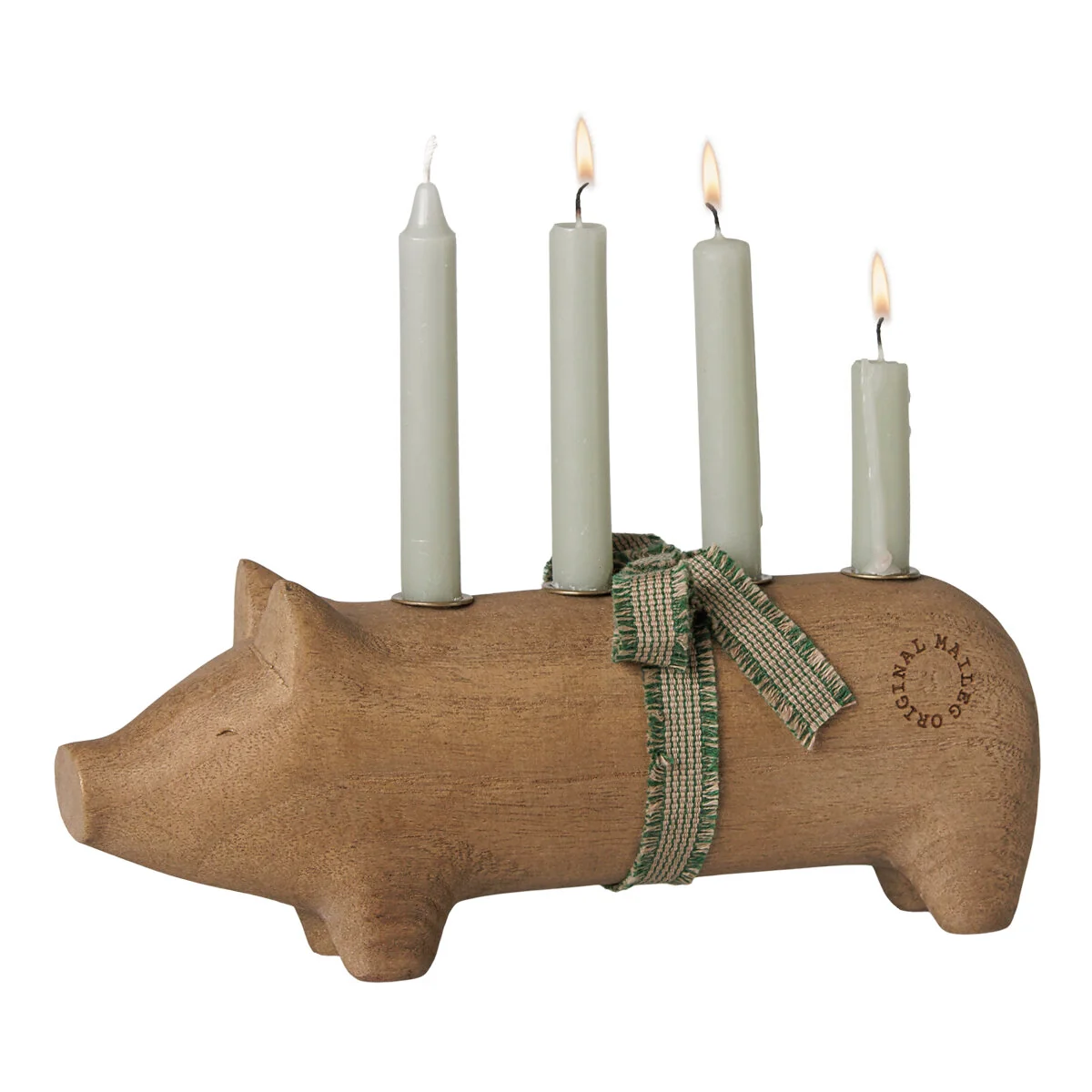 Maileg Holzkerzenhalter, Schwein, Advent medium – Natur, ca. 23 cm, für Baumkerzen