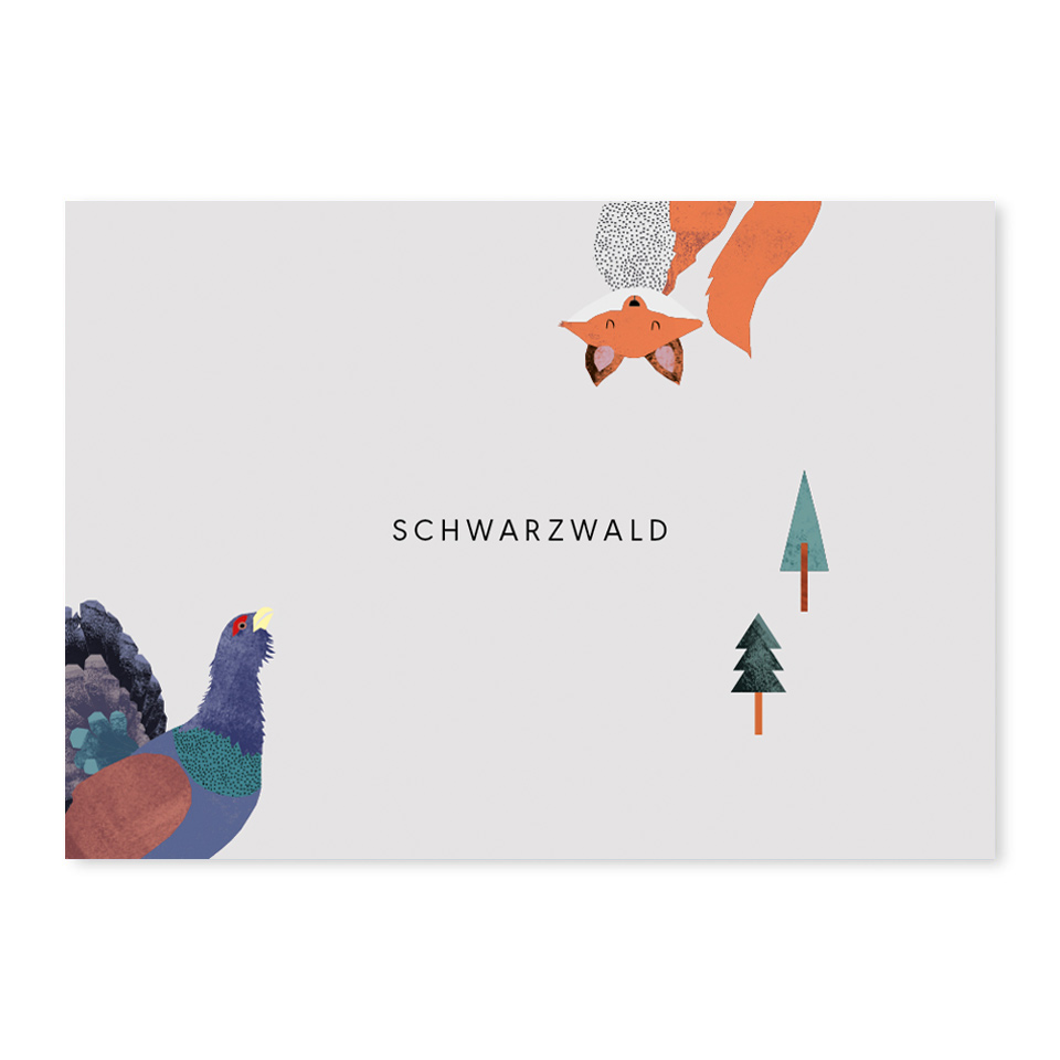 Postkarte Schwarzwald  "SCHWARZWALD I"  mit Fuchs & Fasan von Daheim Sein