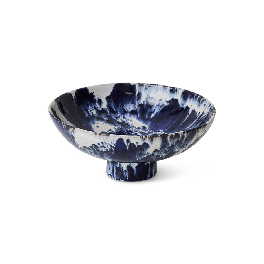 HKliving Ceramic bowl on base, INDIGO, Schale mit Fuß, D. ca. 26 cm 