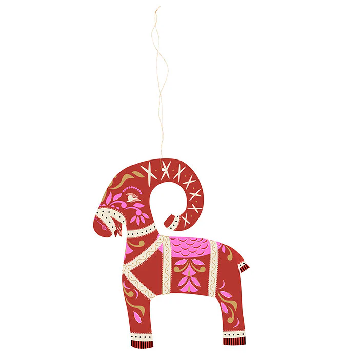 % Bungalow Papierornament Hirsch, Rot, ca. 13 x 11 cm, Paper Ornament Buck 13cm Red