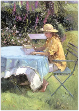 Postkarte Timothy Easton " Lektüre am Morgen, 1992"Lesen,  Kunst