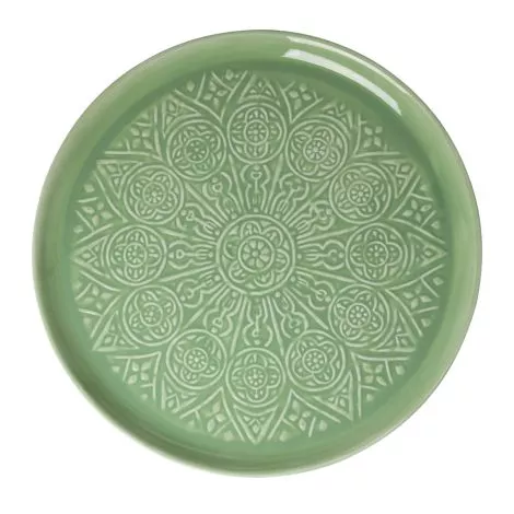 Rice Tablett rund Metall Green Embossed 52cm